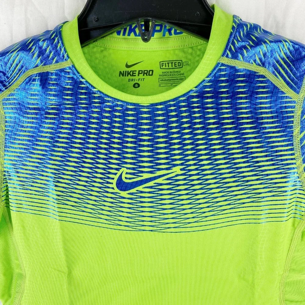 Nike Pro Dri-Fit Boys Neon Yellow Green Fitted Training T-Shirt Size S - Picture 9 of 10